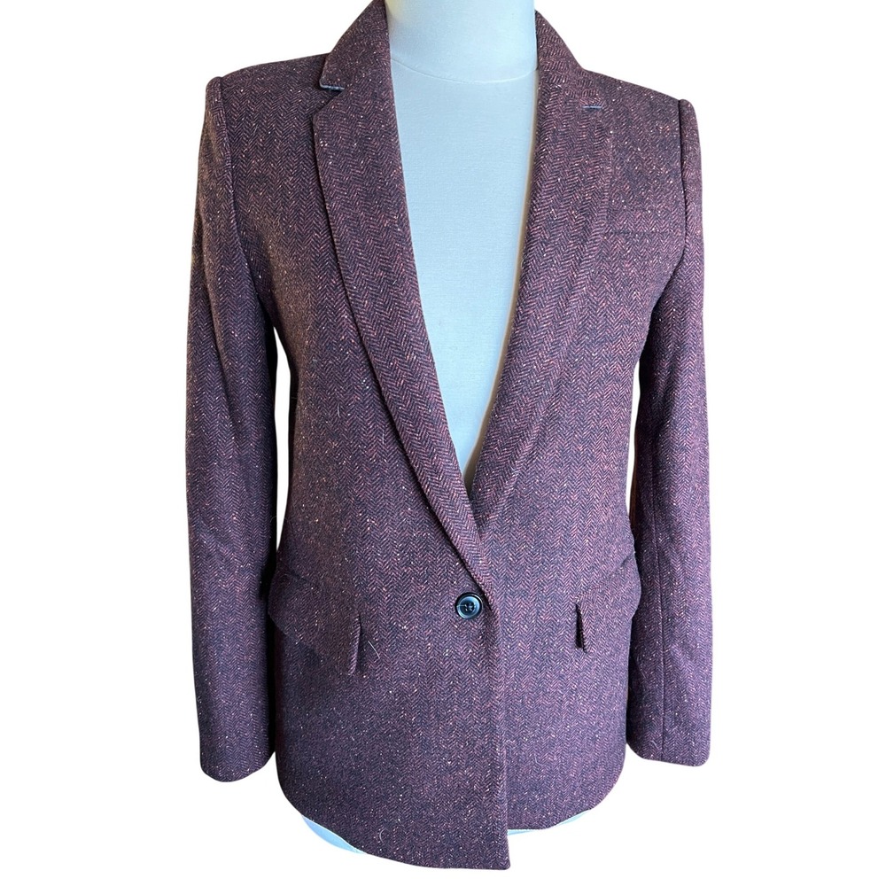 Banana‎ Republic Womens Herringbone Wool Silk Blazer Office Preppy Academia Sz 6